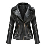 Winter Black Faux Leather Jackets Women Long Sleeve Plus Size Zipper Basic Coat Turn-down Collar Motor Biker