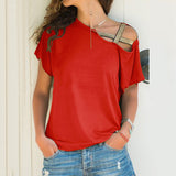 Explosion Casual Slanted Shoulders Cross Irregular Short-Sleeved Print Women