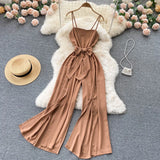 Elegant Jumpsuits Women Casual Sleeveless Female Strap Rompers Wide leg split Summer Elastic Overalls Woman