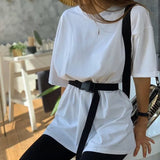 Biker Shorts Tracksuit 2 Pieces Set Female Solid Sets With Belt Half Sleeve 2021 Summer Streetwear Loose Casual New