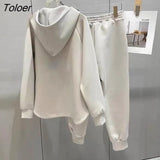 Sports Sets Women Apring Autumn Trendy Loose Suits Pocket Decoration Hooded Cardigan Sweatshirt Sweatpants 2 Piece