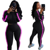2 Piece Set Fall Clothing Suit Letter Patchwork Ribbed Bodycon Outfits Tracksuit Matching Set Girl Wholesale