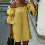 Celmia Cotton Sexy Off Shoulder Robes Solid Color Women Party Vestidos Pleats 2022 Summer Mini Dress Short Puff Sleeve