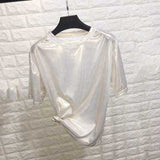 stylish bright silk woman tops shiny loose short sleeve t-shirt sexy club aesthetic harajuku women