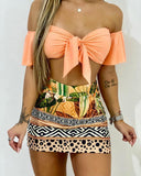and American new women's clothing two-piece apricot one-shoulder short