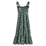 New Pastoral Spring Style Small Broken Flower Print Slim Skirt With Braces-Outfit