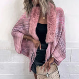Autumn Winter Stoles Women Knitted Poncho Cape Vintage Striped Oversized Cardigan Tassel Long Shawl Scarf Sweater