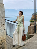 Xixi 2025 Summer Temperament With High-Waisted Linen Leisure Broad Legs Casual Pants Women