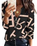 Independent Station Fashion Printed Zipper Long-Sleeved New Casual Blouse-Outfit
