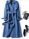 Spring Autumn Middle Long British Style Coat Coat Fashionable Solid Color Lapel Double Row Button Women's Coat