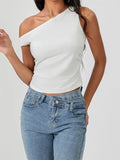 Sexy Women Tank Crop Tops Slim Fit Off Shoulder Sleeveless Solid Color Summer Party Ruched Mini Vest Streetwear 2024-Outfit