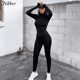 Simple Bodycon Solid Color Long-sleeve Overalls For Women Leisure Streetwear Pure Jumpsuit Workout Jogging Romper Female-Outfit