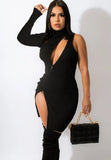 Party Black Sexy Single Sleeve Cut Out Slit Bodycon