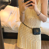 Dress Women Elegant Summer Clothing Street Wear Lovely Simple College Ins Korean Style Hollow Out Mini Solid
