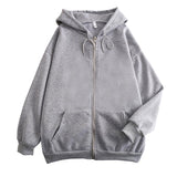 Flat Hooded Ins College Windy Loose Zipper Thick Hooded