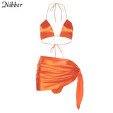 Summer Solid ColorBeach vacation Sets Wear Swimming Pool Comfortable Breathable Suit Strappy Skirt Sexy 2Two-piece