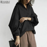 Stylish Women's Lapel Blouses ZANZEA 2022 Puff Sleeve Shirts Casual Button Blusas Female Solid Asymmetrical