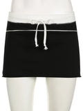 Sporty Activewear Patchwork A-Line Skirts Preppy Style Casual Slim Low-Waisted Super Mini Skirts Women Summer Fashion-Outfit