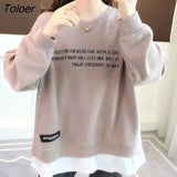 New Spring Autumn Pullover Women's Thin Loose Korean Style Fake Two-piece Blouse Clothes Letter Printing Sweatshirt