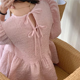 Korean Puff Sleeves Solid Color Folds Temperament Commute Loose Blouse O-Neck Casual Lace Womens Tops Camisas De