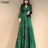 Sleeve Dress Women Floor-length Floral Tunic French Style Vintage Temperament Ulzzang Stylish A-line Empire Street Fall