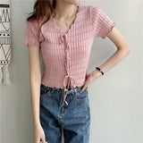 New Design Knitted Ear-Sensitive Niche T-Shirts Short-Sleeved Knitted Shirt Short-Sleeved Knitted