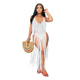 Toloer New Women's Long Tassel Hollow Knit One-Piece Swimsuit-Outfit