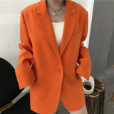 Orange Blazer For Women Notched Collar Long Sleeve Solid Minimalist Blazers Female Korean Fashion Spring