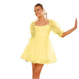 Summer Egan Yarn Solid Color Retro Bubble Sleeve Princess Dress A Large Number Of Dress