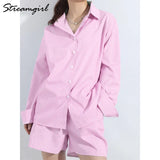 Leg Shorts Sets Summer 2022 Women Suit With Shorts And Button Shirt Two Piece Sets Womens Outifits Summer Women's