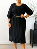 Women's 2025 Short-Sleeved Square Neck Solid High-Waisted Lotus-Leaf-Side Bag OL Pencil Skirt African