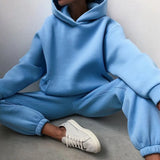Women Fleece Sweatshirts Two Piece Set Elegant Solid Suits Hoodies Autumn Winter Oversized Pullover Sweatshirts
