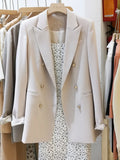 VAREY LIN New Spring Autumn Vintage Women Long Sleeve Solid Blazer Office Ladies Notched Collar Double Breasted