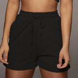 Solid Sportswear 2 Two Piece Sets Women 2021 Crop Top And Drawstring Shorts Matching Suits Summer Athleisure Outfits