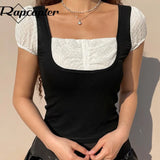 y2k y2k Patchwork Crop Top Cute Sweet T Shirt Short Sleeve Summer New Pullovers Basic Harajuku Tshirt Women Korean