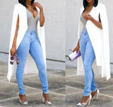 Women Jacket Elegant Office Lady Blazers Outwear White Sexy Split Fork Cape Suit Cape Sleeve Female Coat Spring Autumn-Outfit