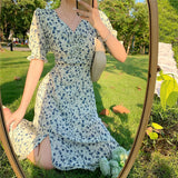 Floral Dress for Women Party French Vintage Retro Office Lady Casual Club Mini Sexy Dresses Summer 2023 New