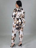 Print Blouse and Pants Plus Size Two Piece