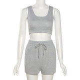 Sportswear High Waist Two Piece Sets Women Casual Crop Top & Drawstring Shorts Matching Set 2021 Summer Athleisure