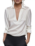 Autumn Temperament Simple V-Neck Shirt Long-Sleeved Shirt