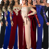 Dress Women's Casual Lace Off-neck Wide-leg Color