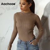 Solid Casual Bodycon Jumpsuit Women Knitted Long Sleeve Sexy Bodysuit 2021 Stand Collar Streetwear Ladies