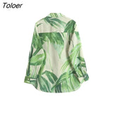 2023 Summer French Women Blouse Vintage Green Long Sleeve Lapel Loose Single Breasted Shirt Female Clothing