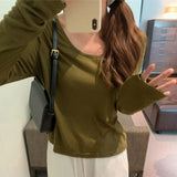Egg Collar Tencel Long-Sleeved T-Shirt Women Wear The New Soft Waxy Skin Bottoming Shirt In Spring-Outfit