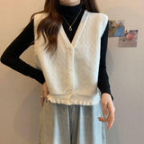 Vest Women's 2025 New Wear Early Spring Wooden Ear-Side Sweater Vest Stacked Shoulder