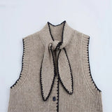 Autumn And Winter New Women's Bow Knitted Sleeveless Sweater Vest