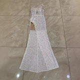 Gorgeous Feather Glican Nails High Fork White V-Neck Tset Dress Wedding Dress Wedding