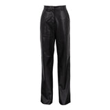 Toloer Women's Fall 2024 Fashion PU Leather Medium High Waist Lift Hip Straight Leg Women's Casual Pants Women's Pants-Outfit