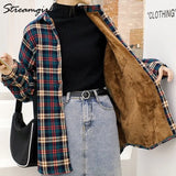Fleece Shirt Women Autumn Winter 2021 Plaid Blouse Long Sleeve Velvet Shirts Female Oversized Boyfriend Warm Plaid