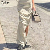 Fashion Low Waist Solid Long Skirt Y2k Women High Waist Retro Ruched Cargo Skirts Long Slit Tech Outfits